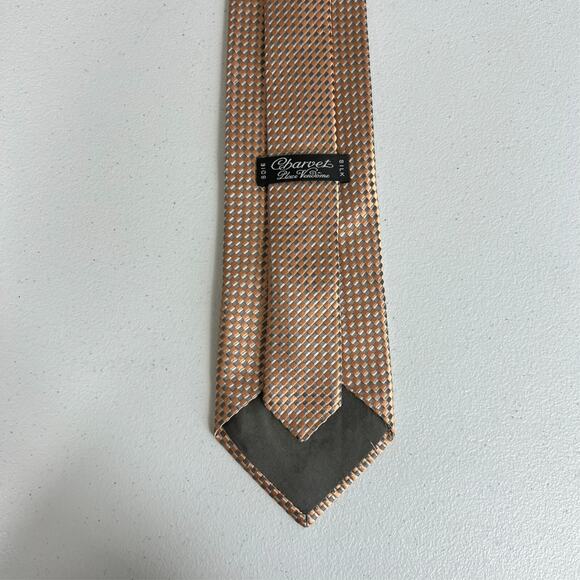 Charvet Place Vendome Men's Tie Checkered Basket Weave Gold Silk 3.75" x 57" - Picture 11 of 16